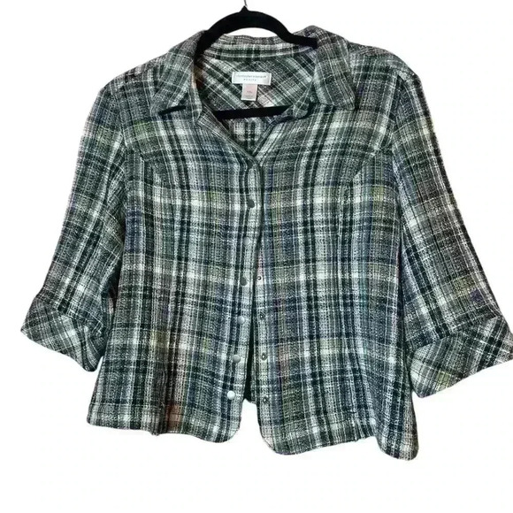 Christopher & Banks Petite Blue Plaid Tweed Button Up Shirt Jacket Size XL - Picture 3 of 7